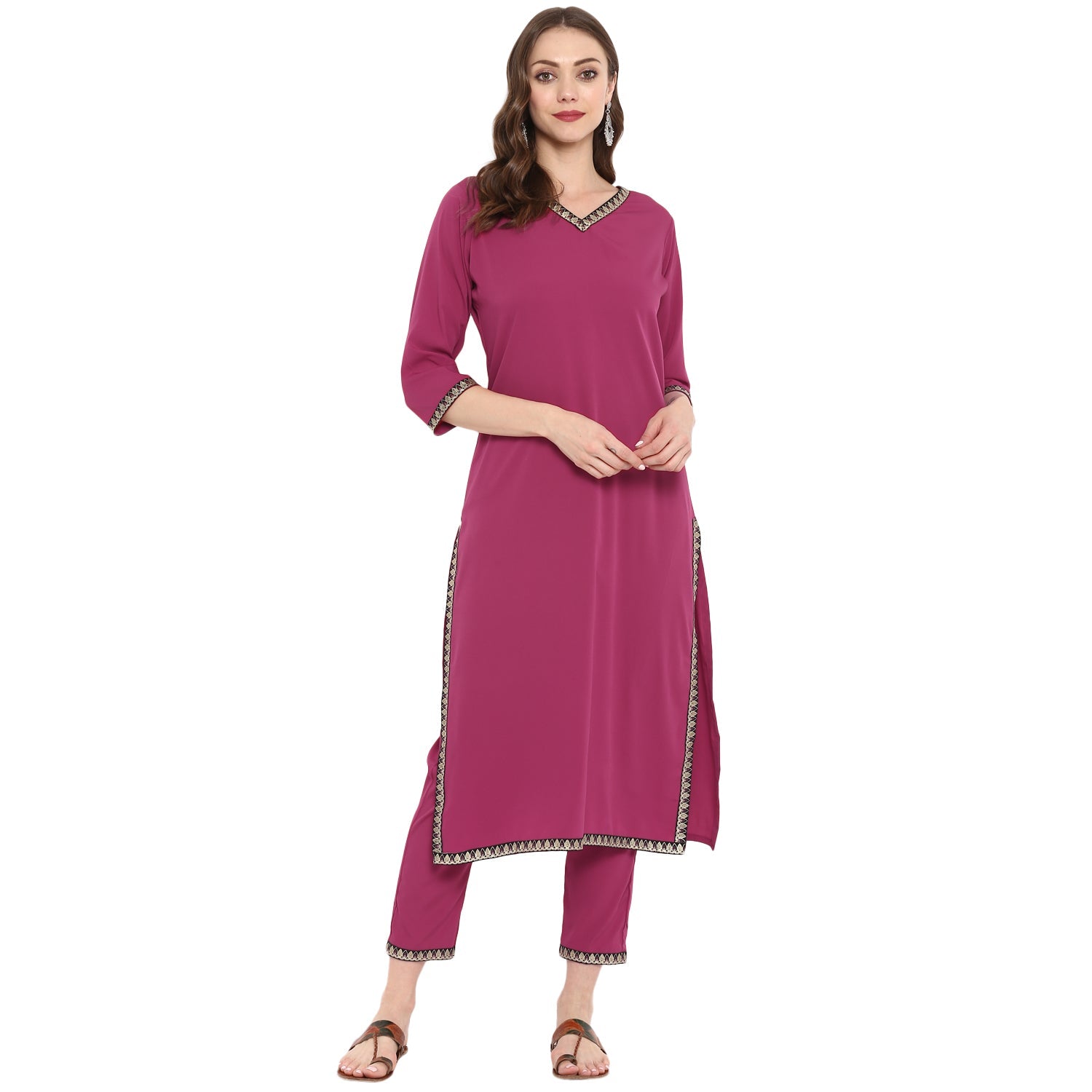 Mindhal Women's Pink Color Dyed Straight Crepe Kurta