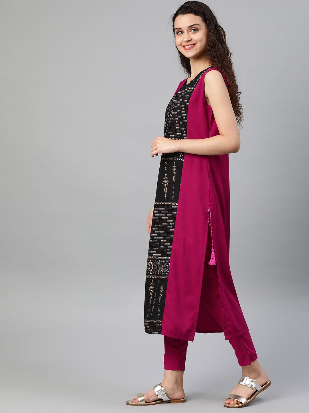 Mindhal Women's Pink Colour Straight Crepe Kurta With Pant / Salwar Suit Set