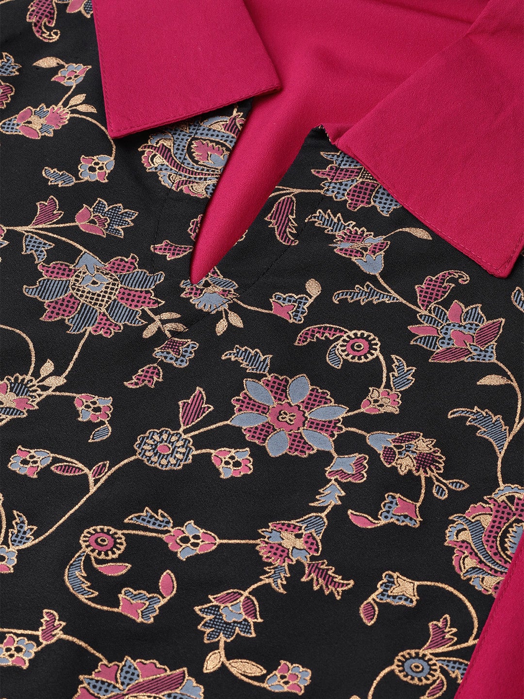 Mindhal Women's Hot Pink Colour Khadi Print Straight Crepe Kurta With Palazzo / Salwar Suit Set