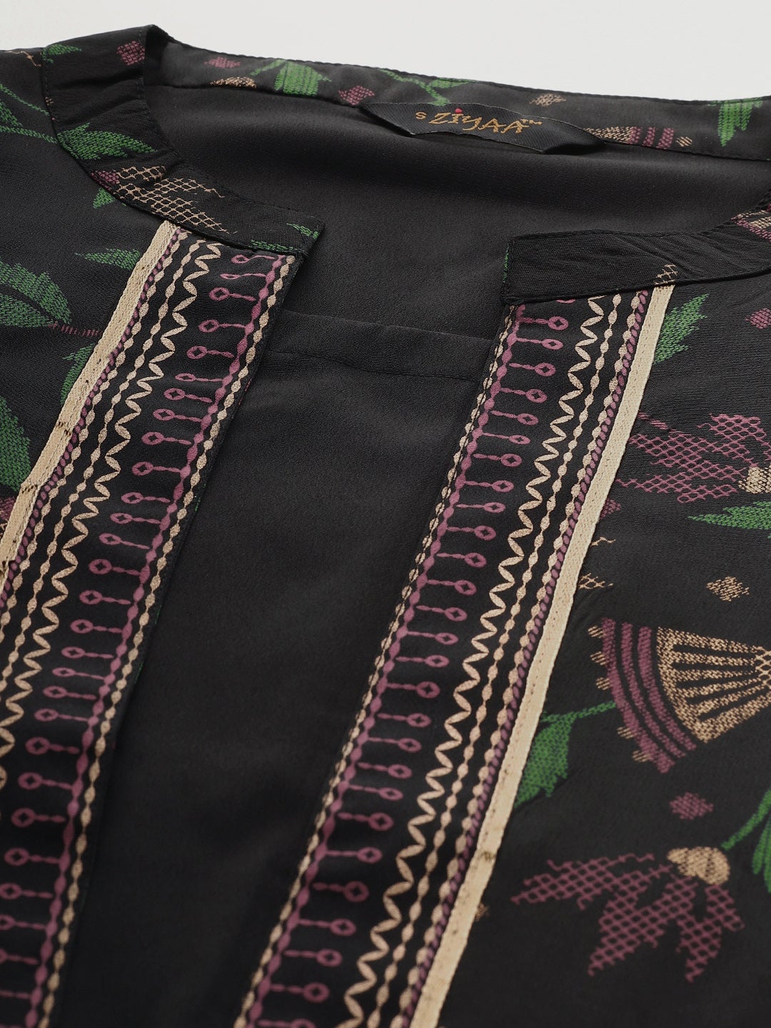 Mindhal Women's Black Crepe Foil Printed A-Line Kurta With Pant Set