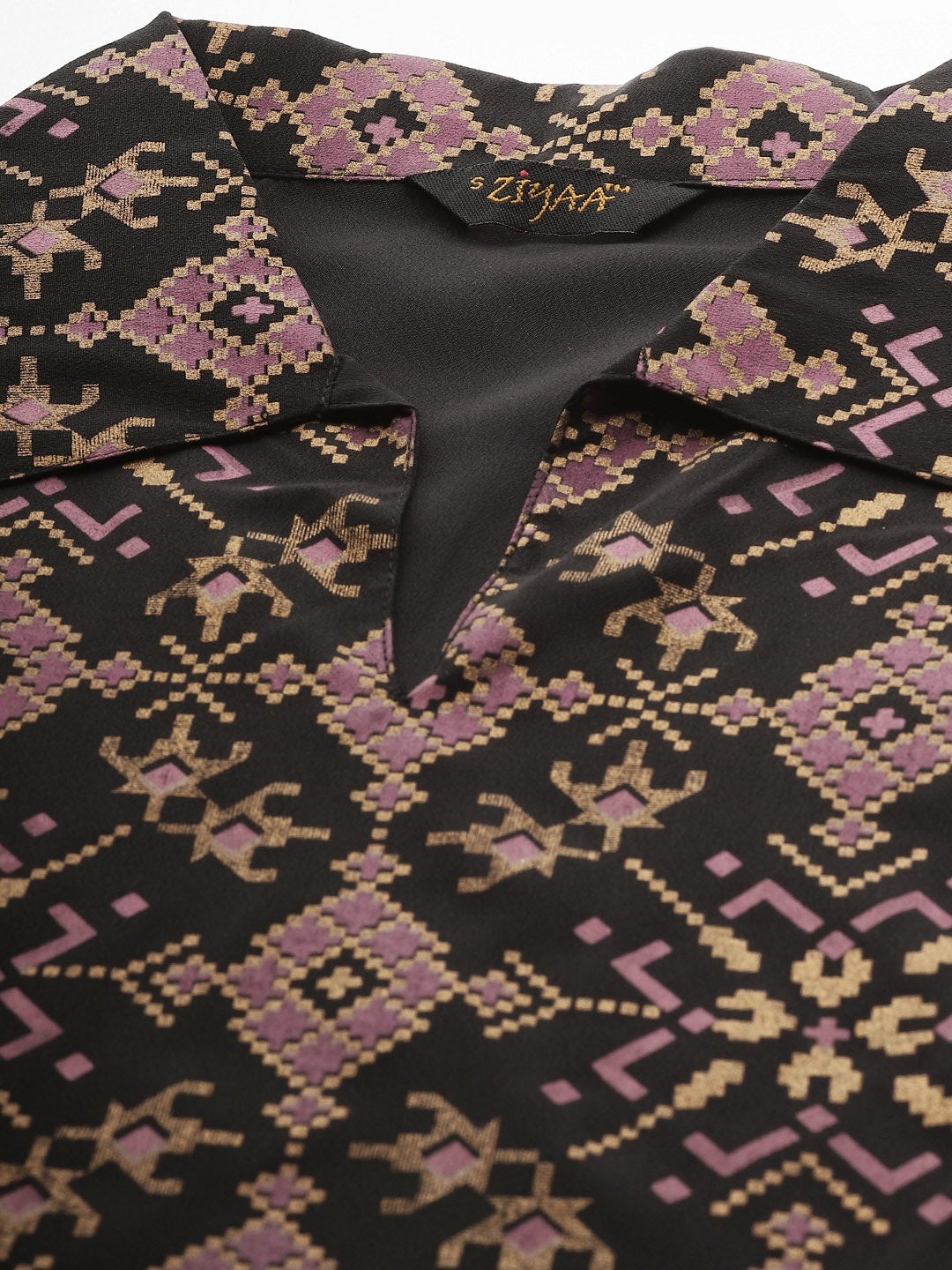Mindhal Women's Black Crepe Foil Printed Straight Kurta With Pant Set