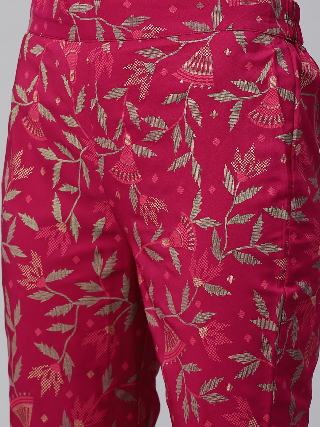 Mindhal Women's Hot Pink Color Foil Printed A-Line Kurta And Pant Set
