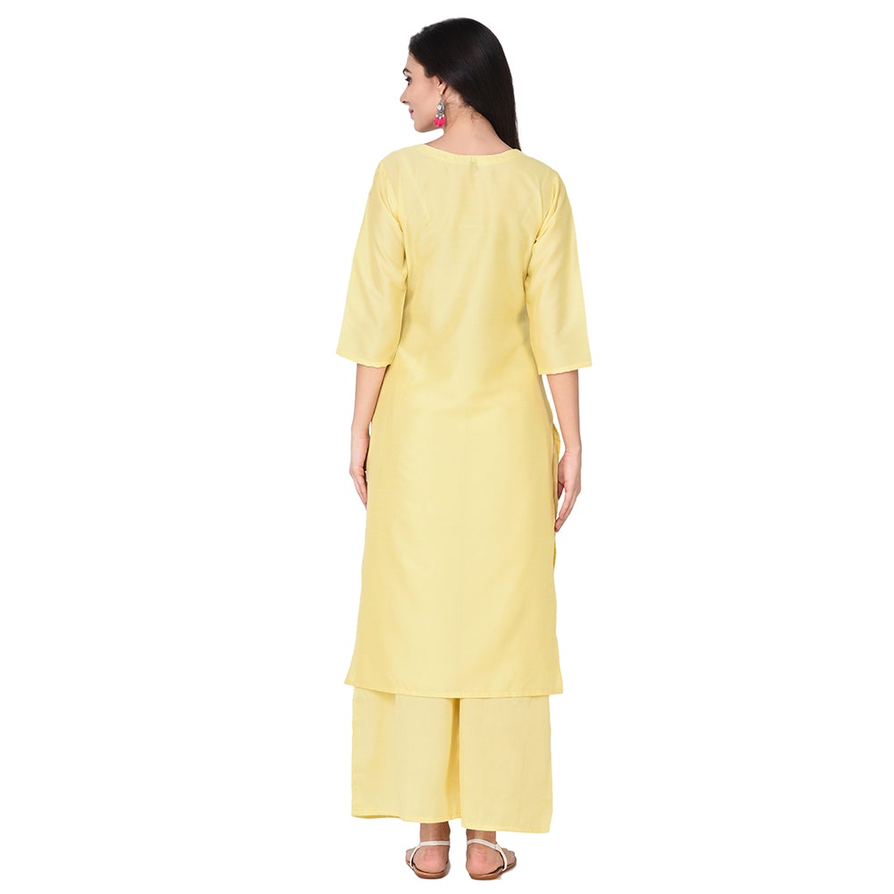 Mindhal Women's Yellow color Straight Foil Kurta Palazzo Set