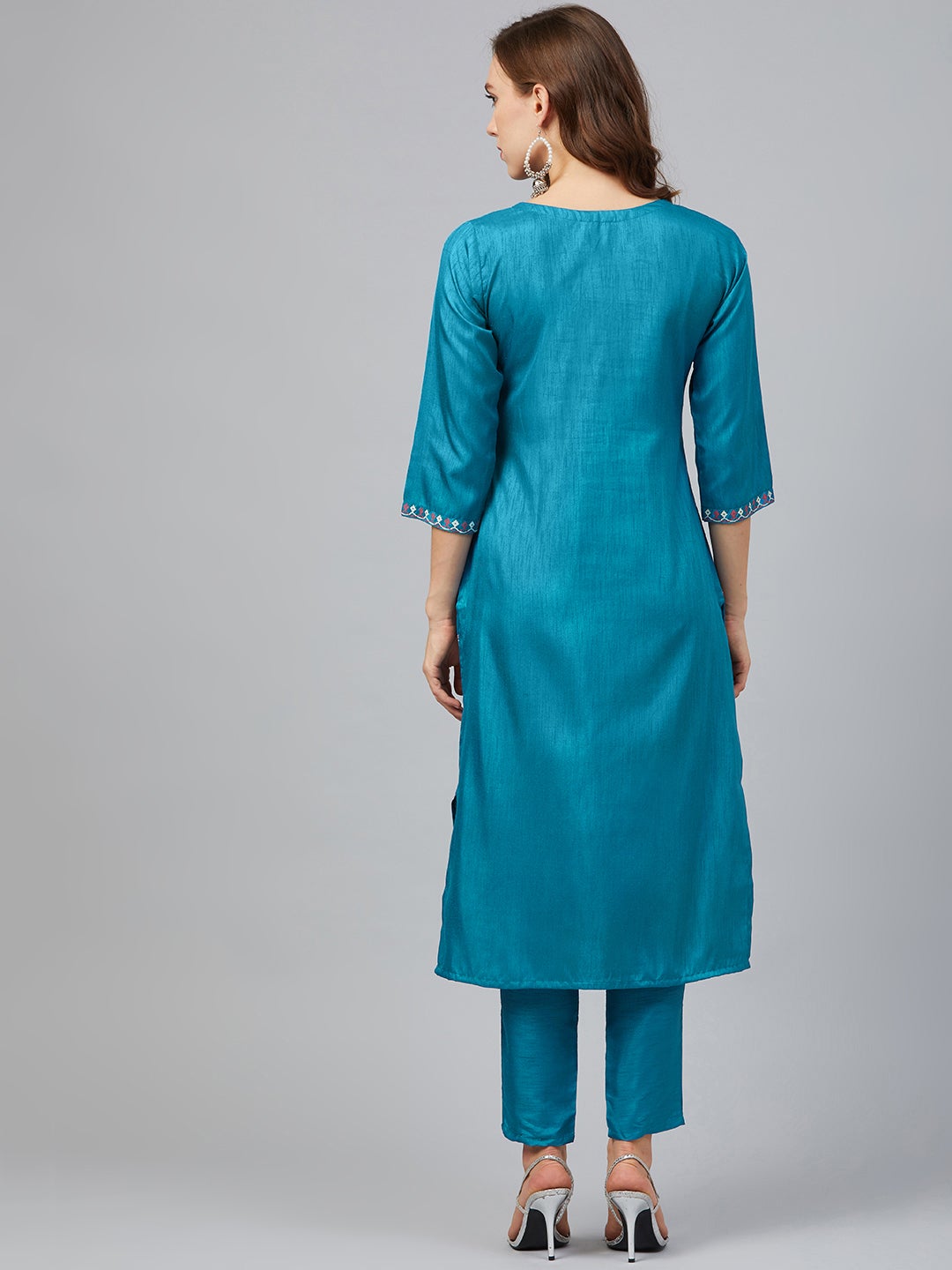 Mindhal Women's Blue Colour Straight Art Silk Kurta