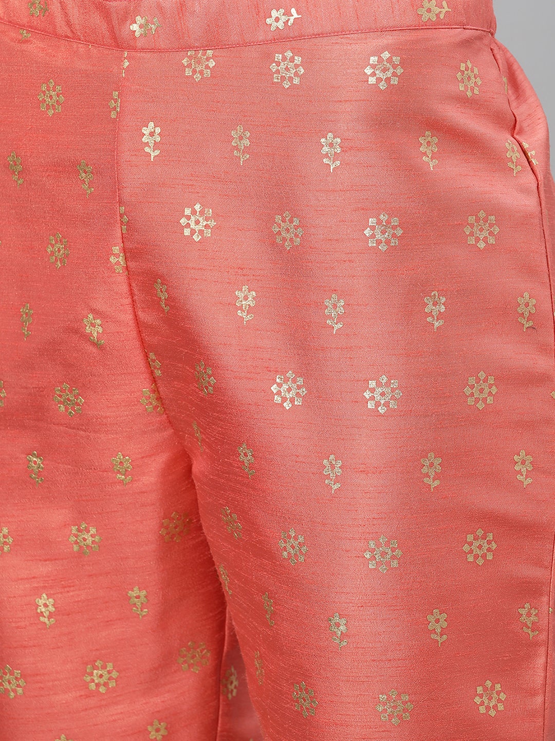 Mindhal Women's Cream Color Foil Print Straight Kurta And Pant Set