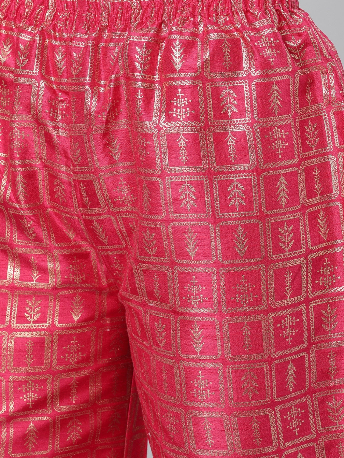 Mindhal Women's Pink Color Foil Print Straight Kurta And Palazzo Set