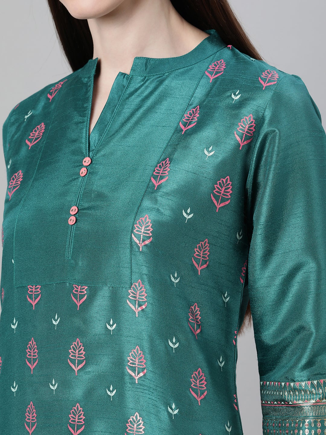 Mindhal Women's Green Color Foil Print Straight Kurta And Pant Set
