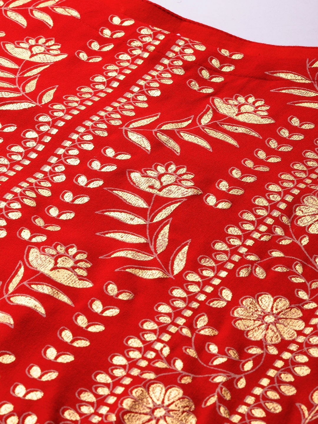 Mindhal Women's Red Colour Khadi Print Straight Rayon Kurta