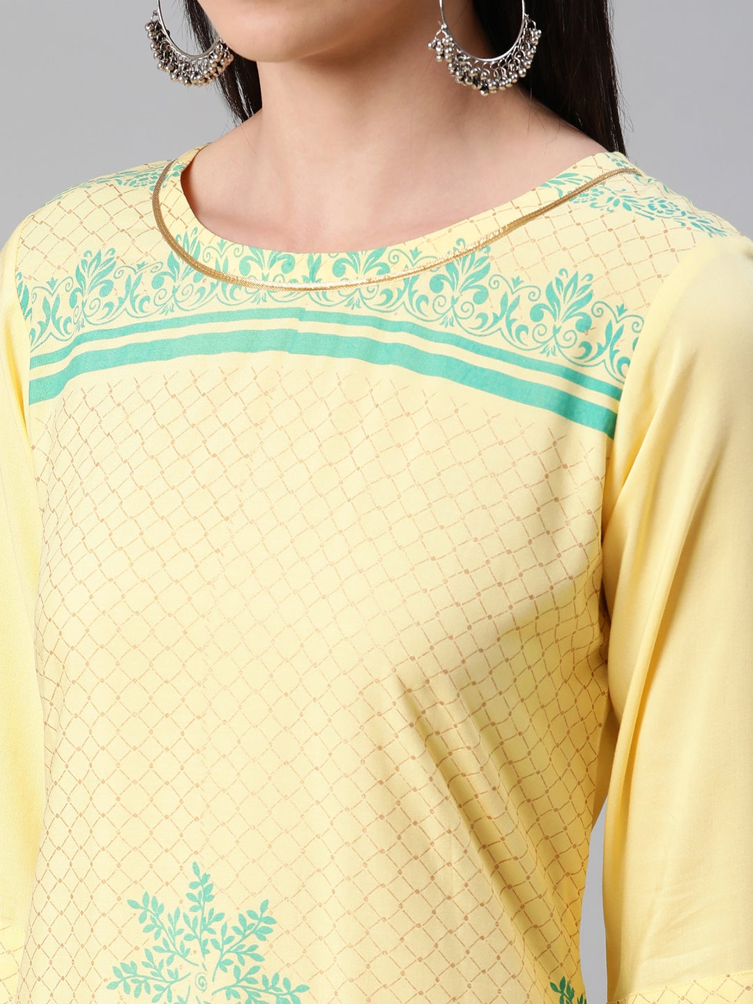Mindhal Women's Yellow Color Khari Print Straight Kurta