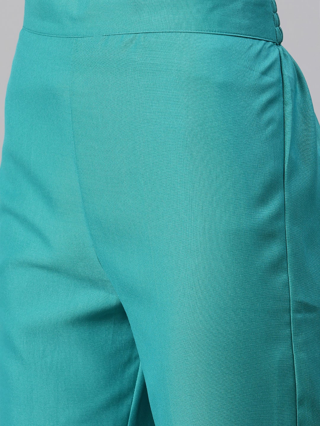 Mindhal Women's Turquoise Blue Color Foil Print Straight Kurta And Pant Set