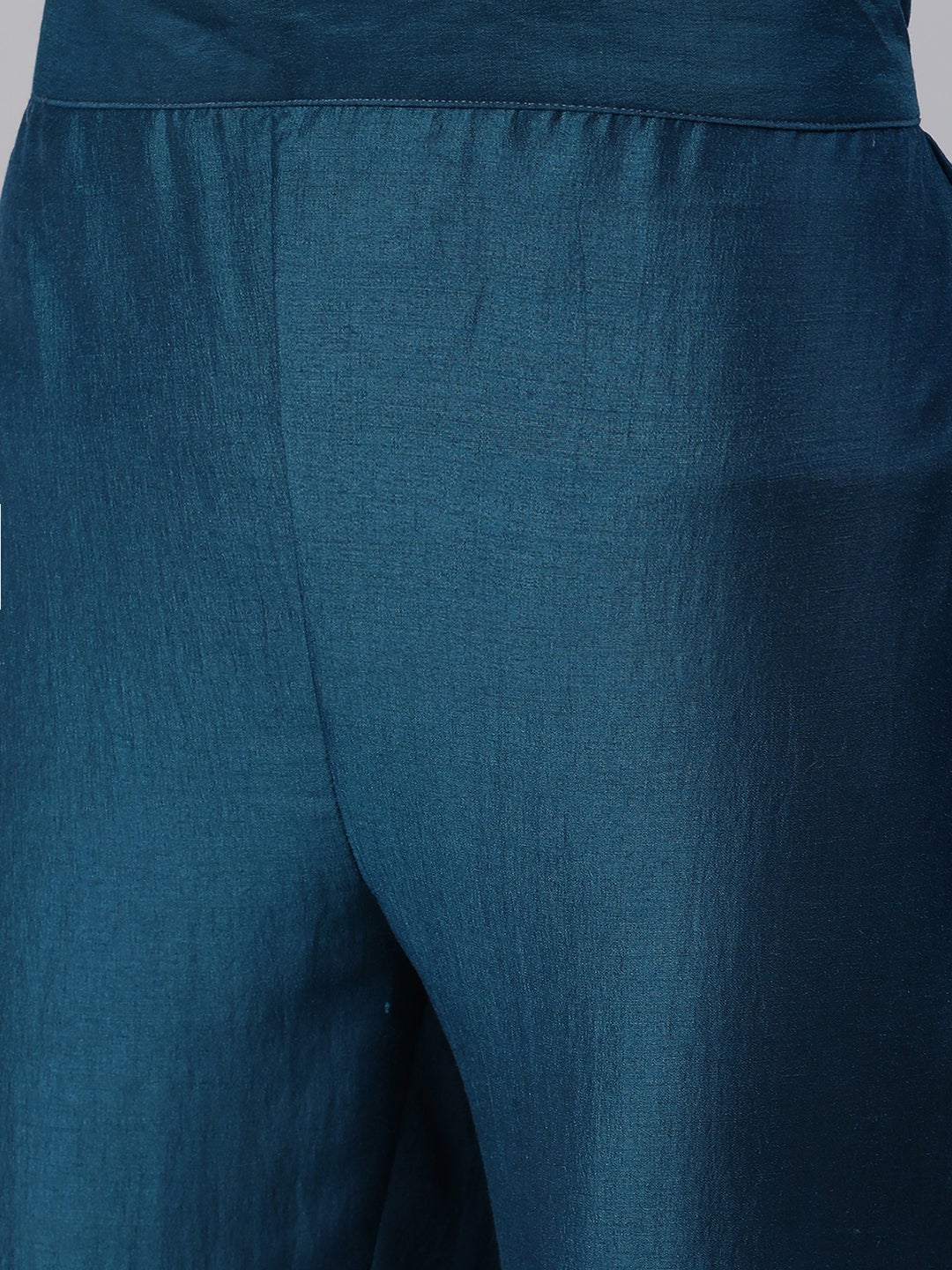 Mindhal Women's Teal Color Foil Print Straight Kurta And Pant Set