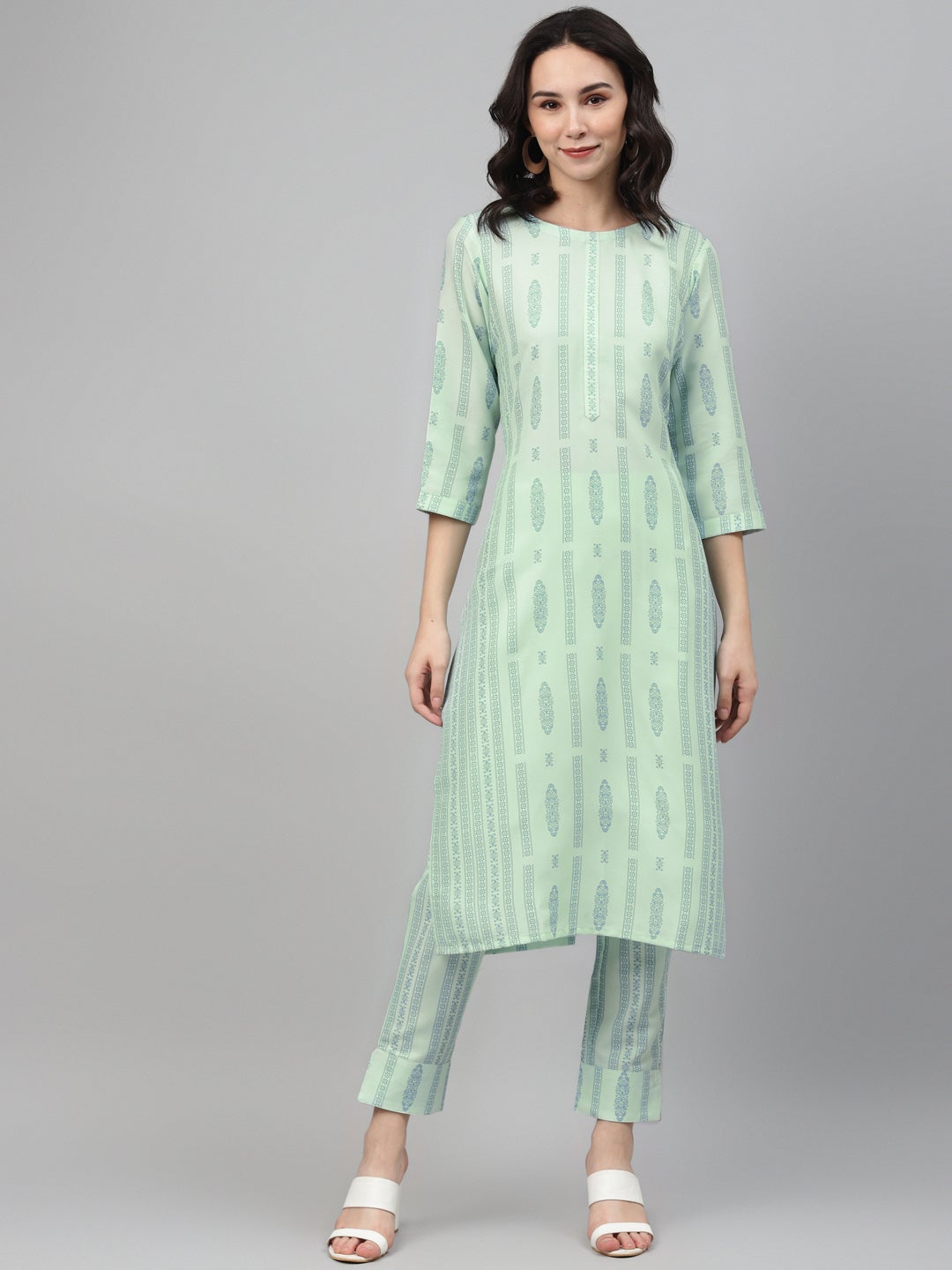 Mindhal Women's Green Color Screen Print Straight Kurta And Pant Set - Best