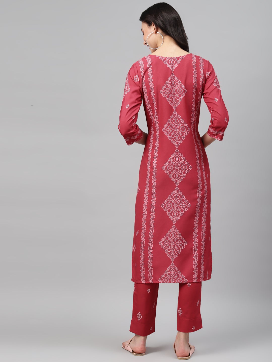 Mindhal Women's Red Color Screen Print Straight Kurta And Pant Set