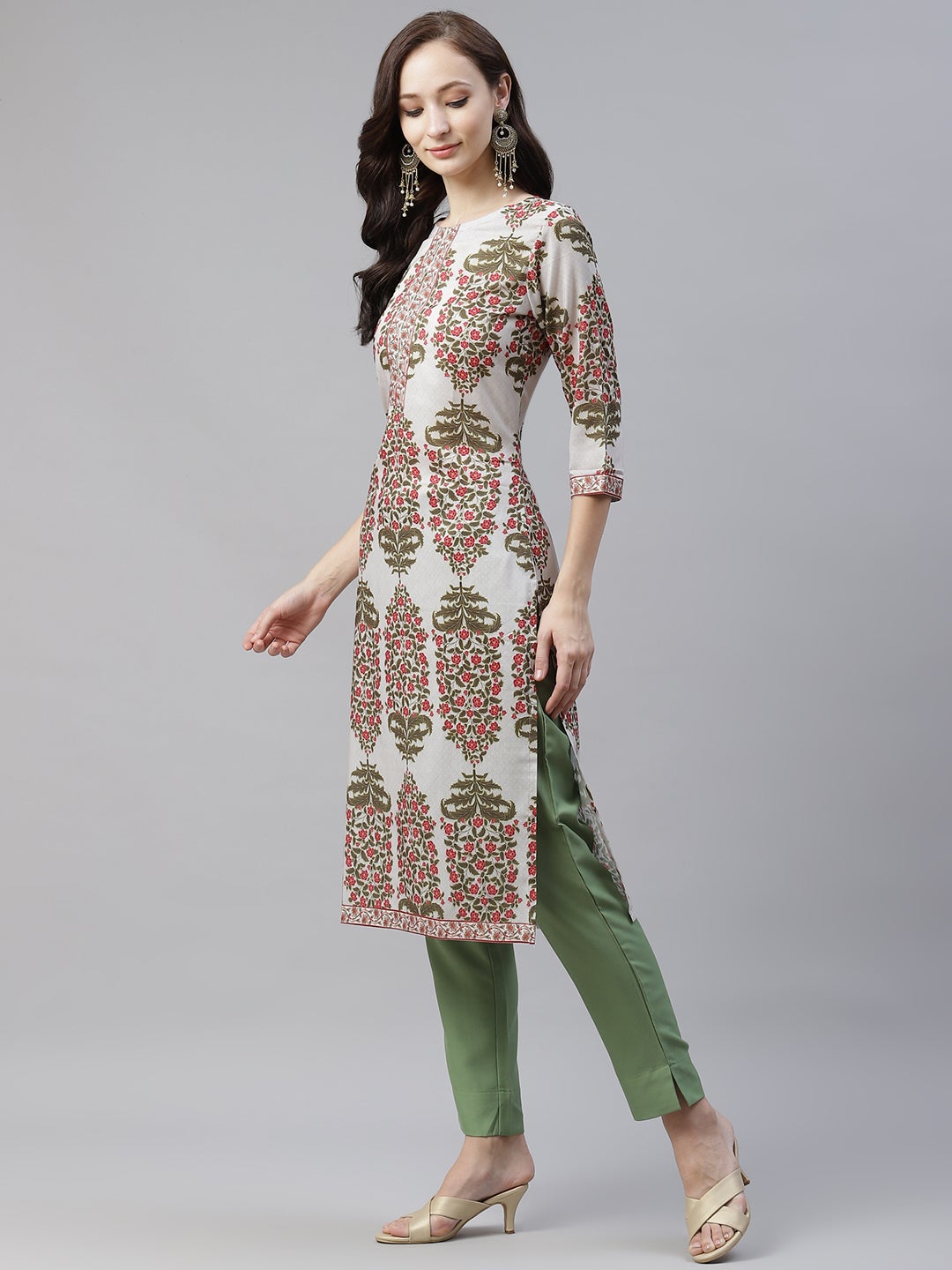 Mindhal Women's Green Color Digital Printed Straight Kurta And Pant Set