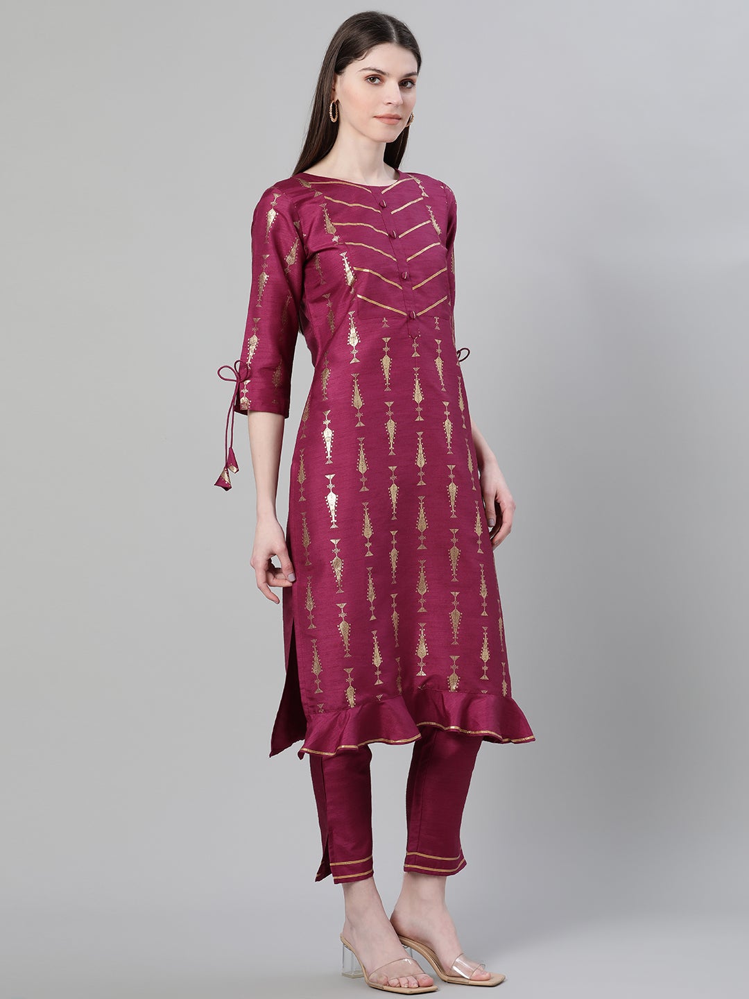 Mindhal Women's Purple Color Foil Print Straight Kurta Pant And Dupatta Set
