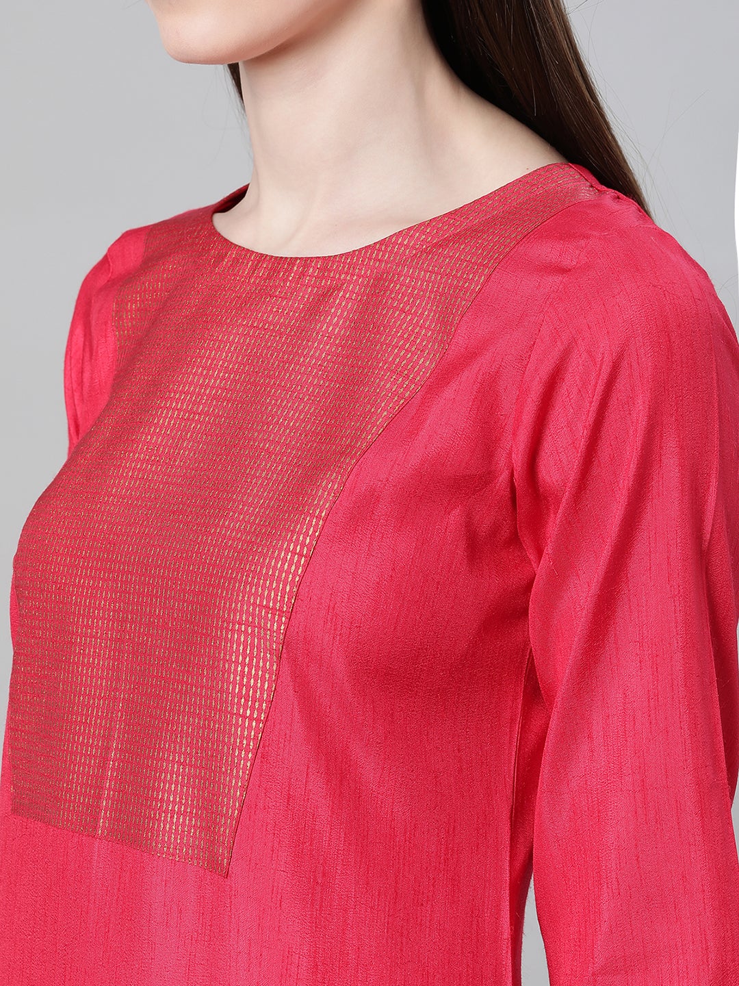 Mindhal Women's Red Color Foil Print Straight Kurta Palazzo And Dupatta Set