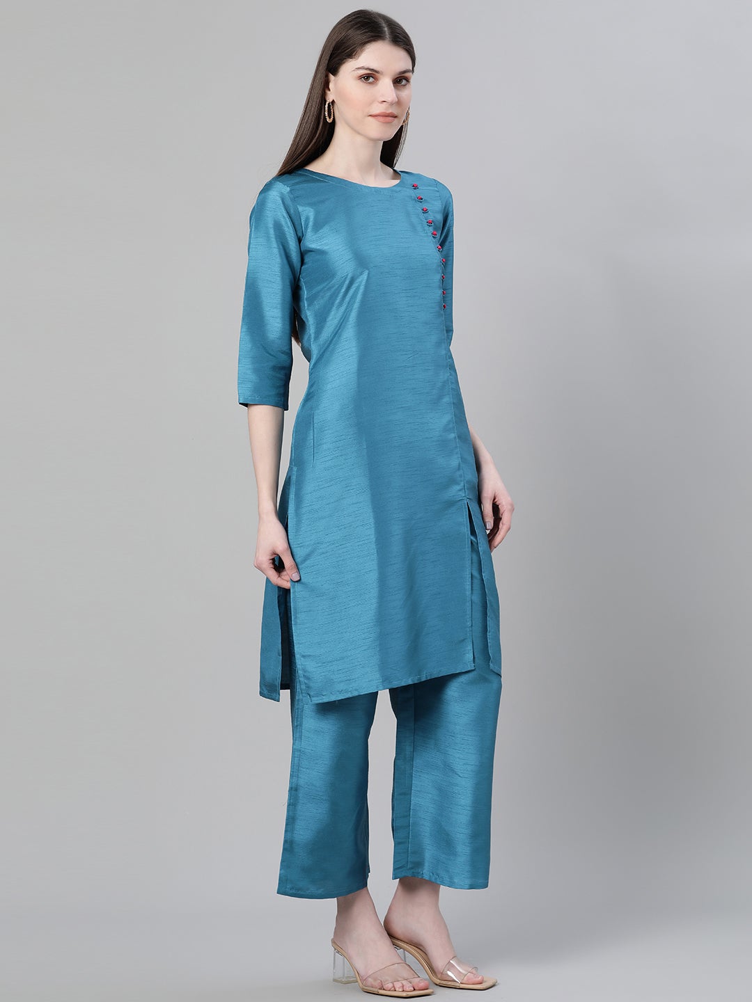 Mindhal Women's Blue Color Dyed Print Straight Kurta Palazzo And Dupatta Set