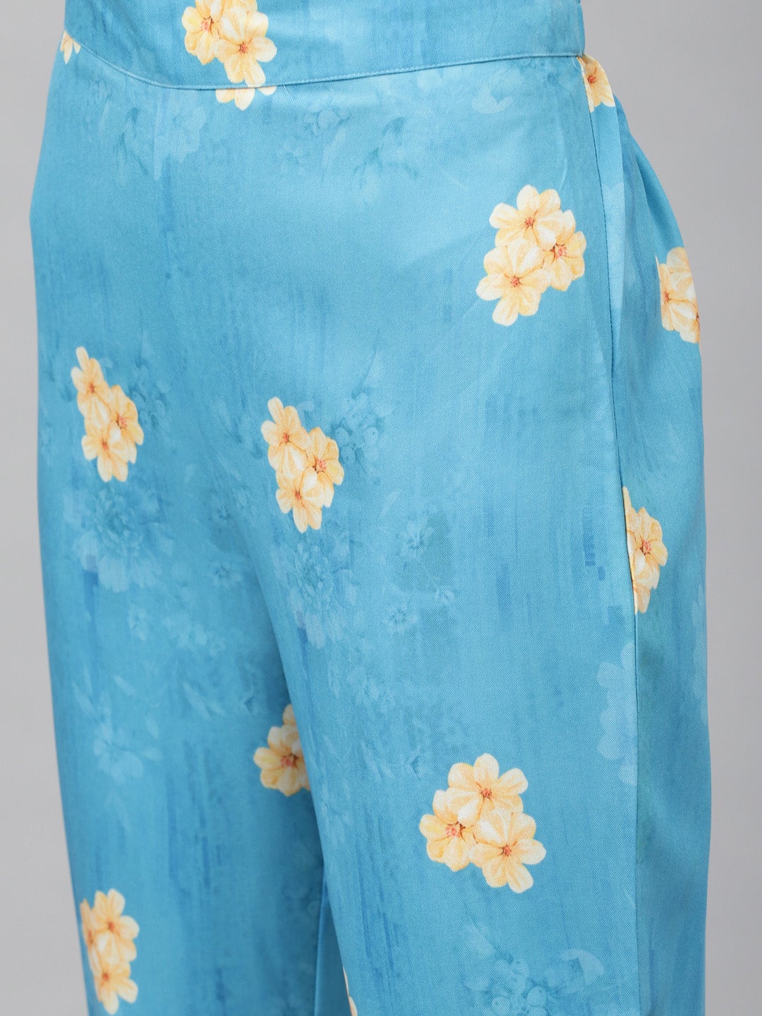 Mindhal Women's Blue Color Screen Print Straight Kurta,Pant And Dupatta Set