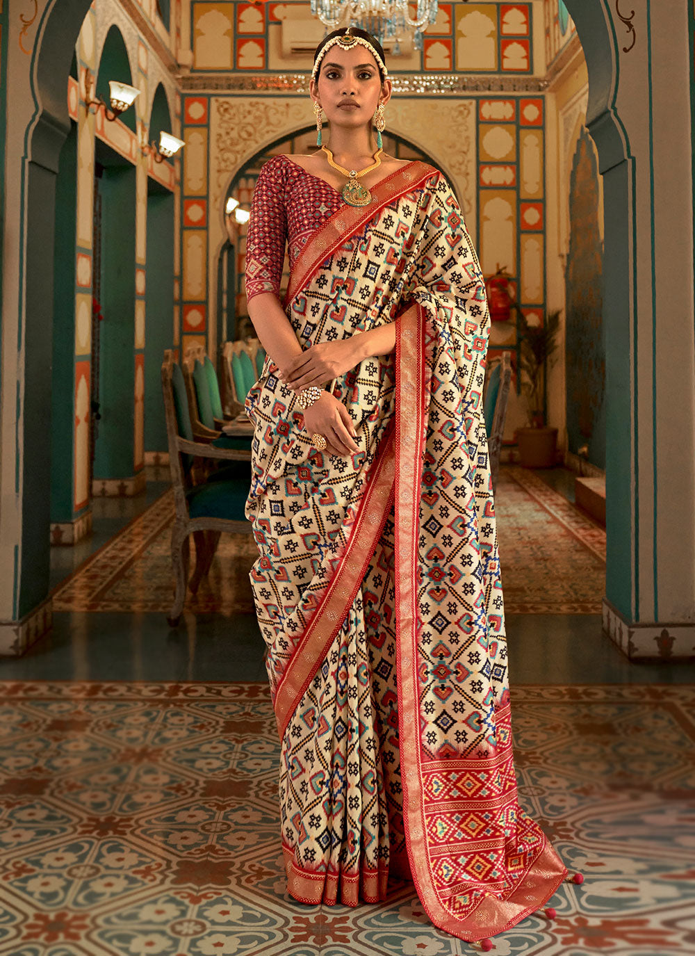 Traditional Patola Silk Saree In Red Color