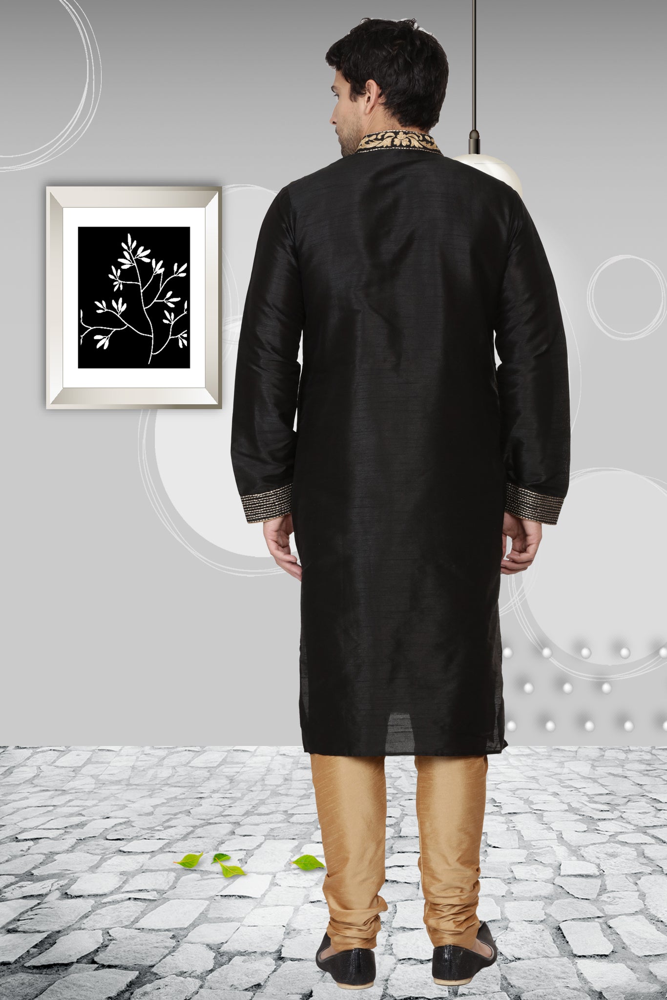 Embroidered Black Kurta Pyjama For Reception
