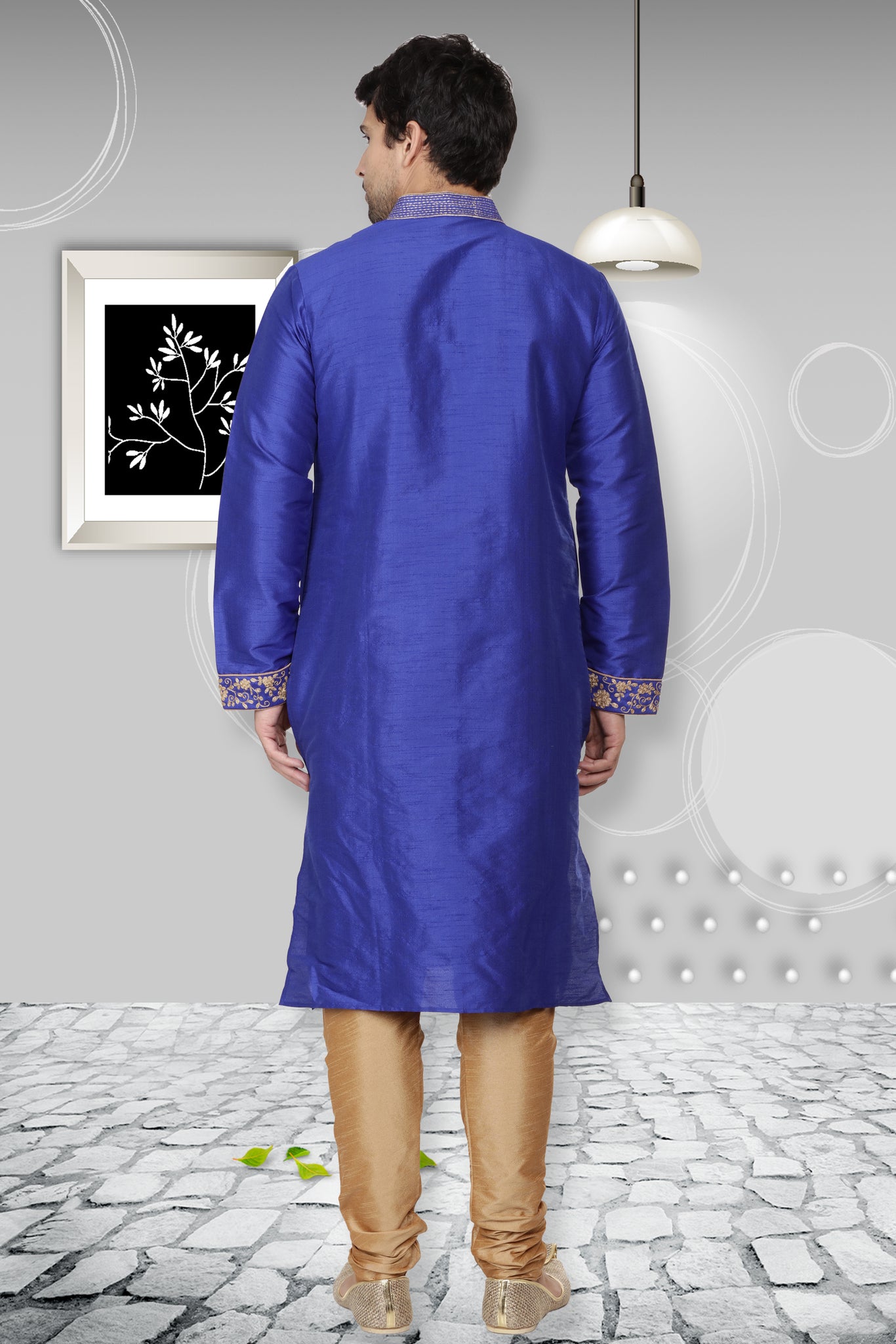 Embroidered Kurta Pyjama In Blue