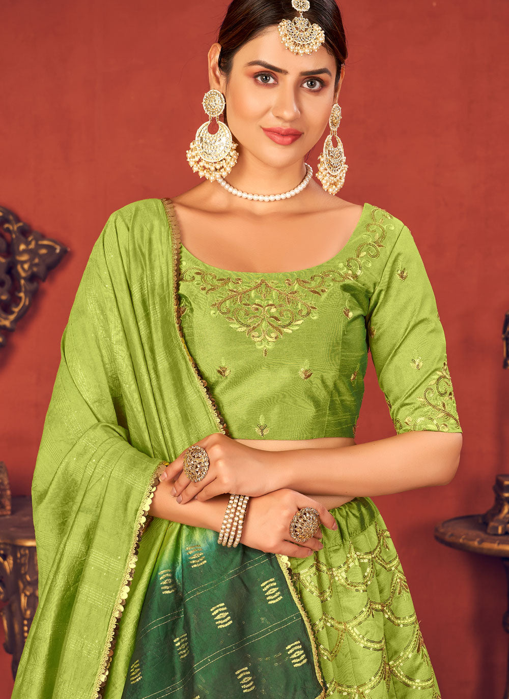 Green Sequins Art Silk Lehenga Choli