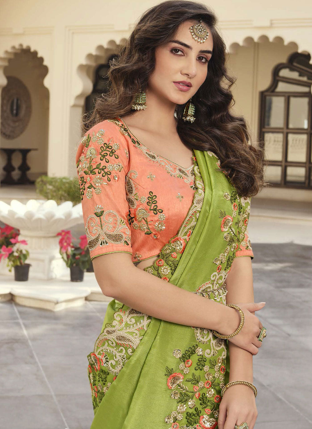 Green Fancy Fabric Saree For Festival