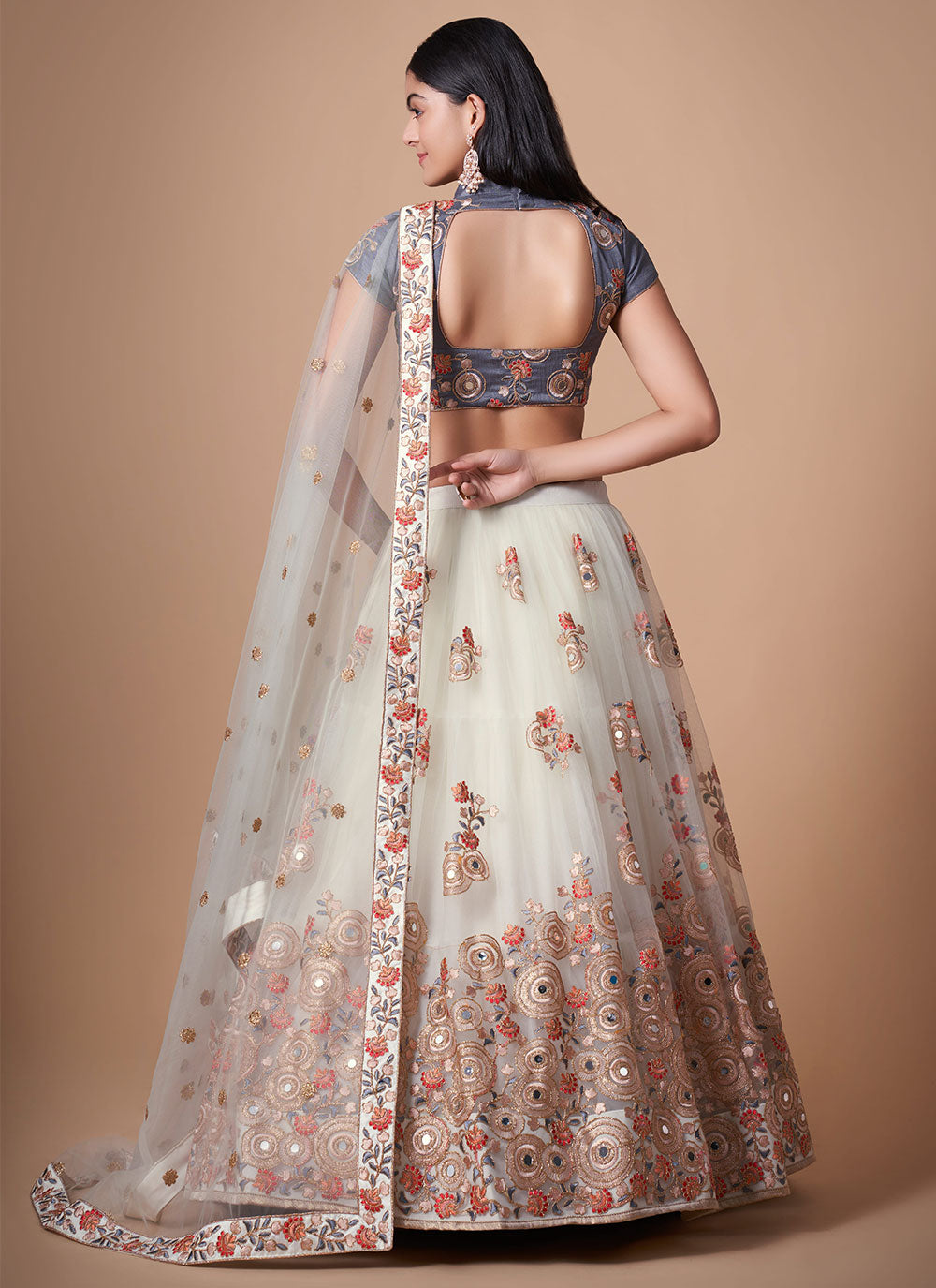 A Line Lehenga Choli Embroidered With Mirror For Sangeet