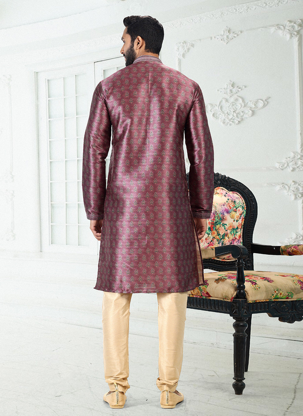 Banarasi Silk Kurta Pyjama in Magenta