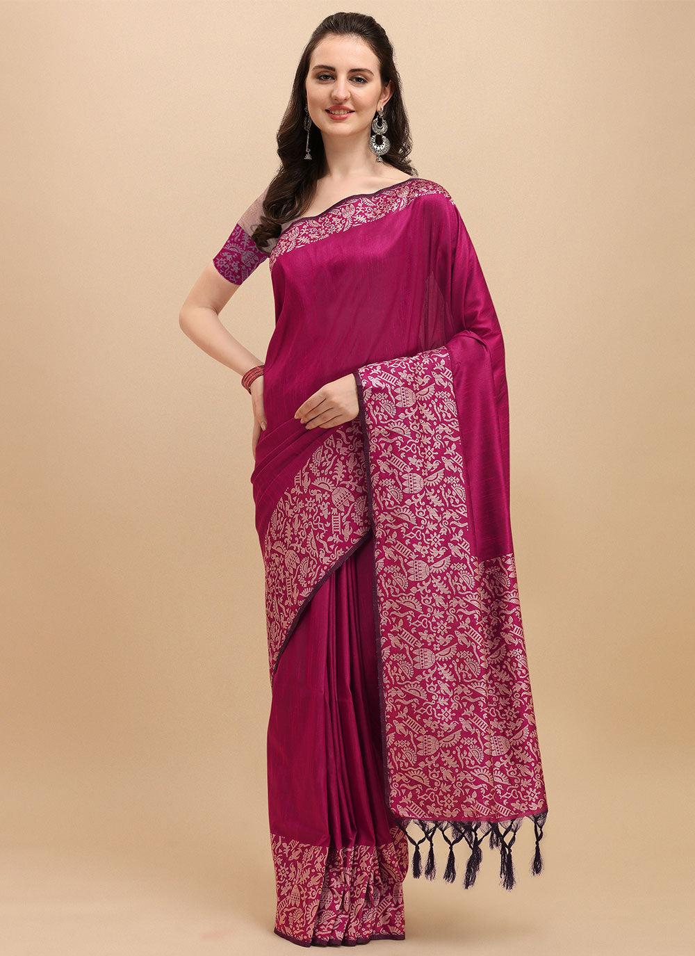 Banglori Silk Saree In Pink Color
