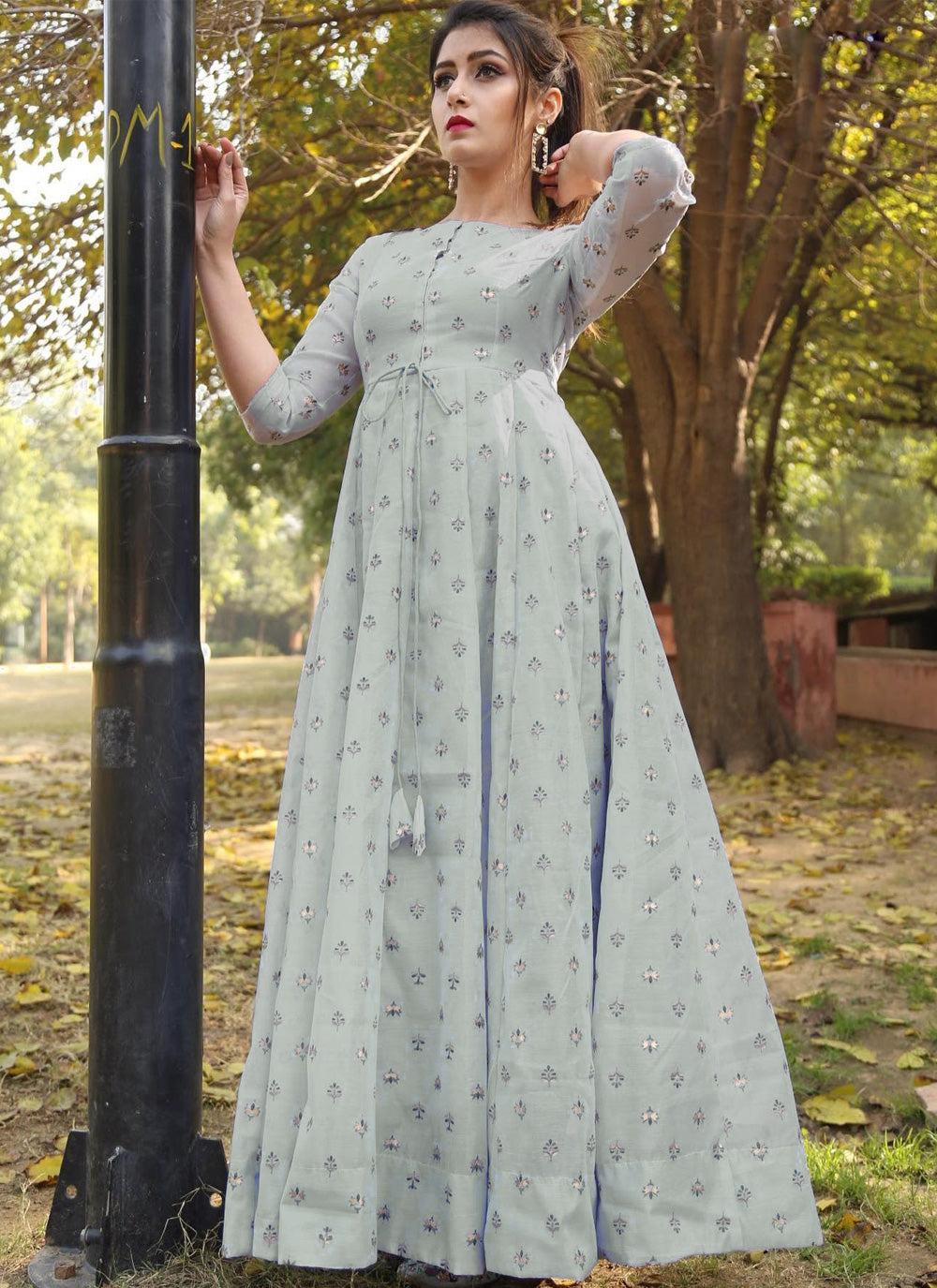 Grey Chanderi Floor Length Gown For Party