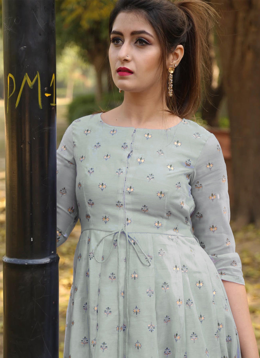 Grey Chanderi Floor Length Gown For Party
