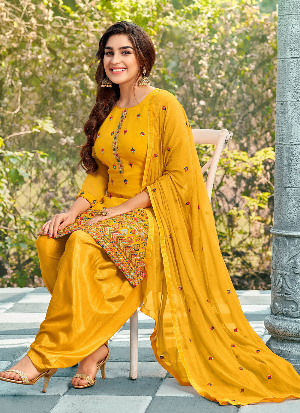 Sequins Party Patiala Salwar Kameez In Yellow Color