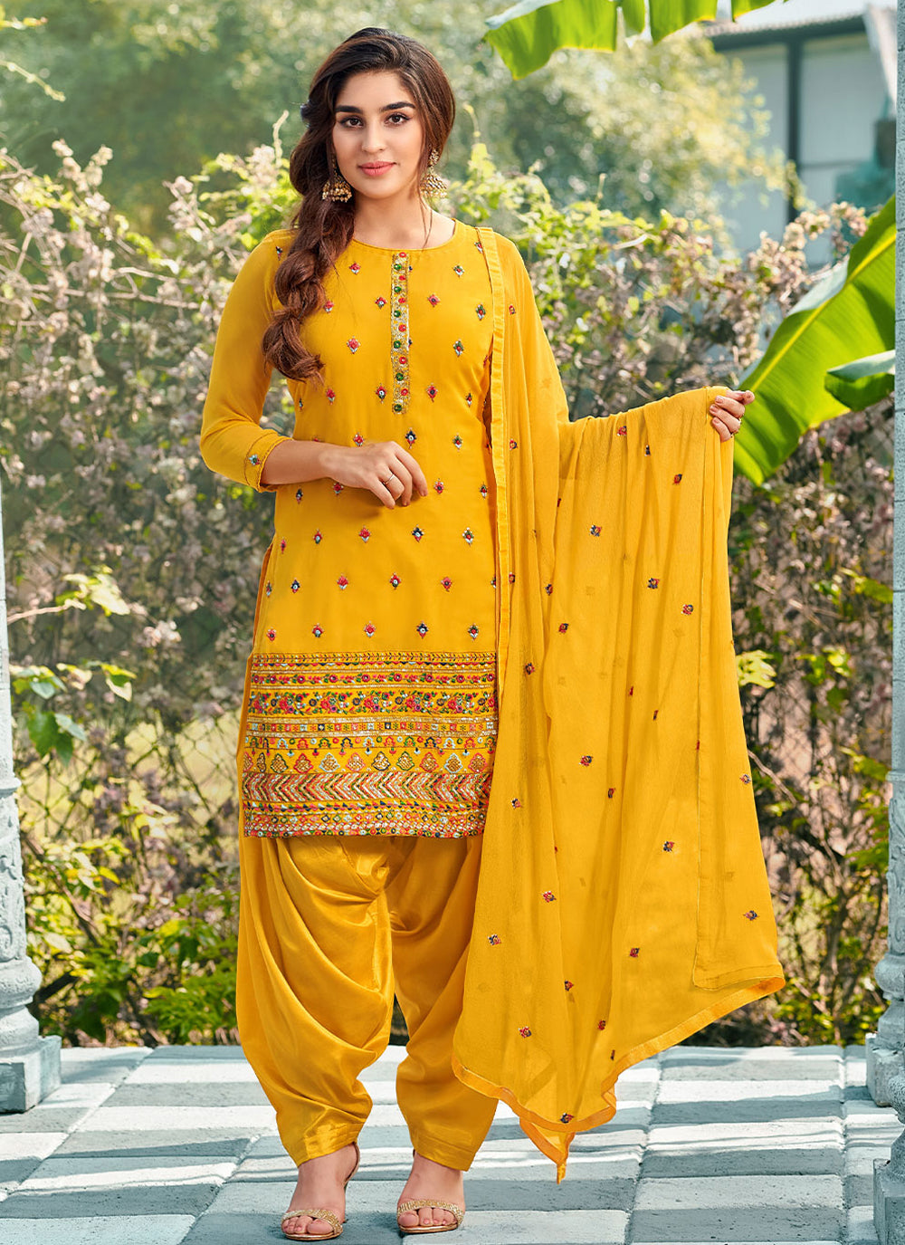 Sequins Party Patiala Salwar Kameez In Yellow Color