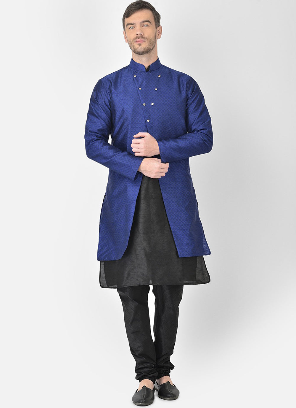 Black and Blue Ceremonial Kurta Payjama With Jacket