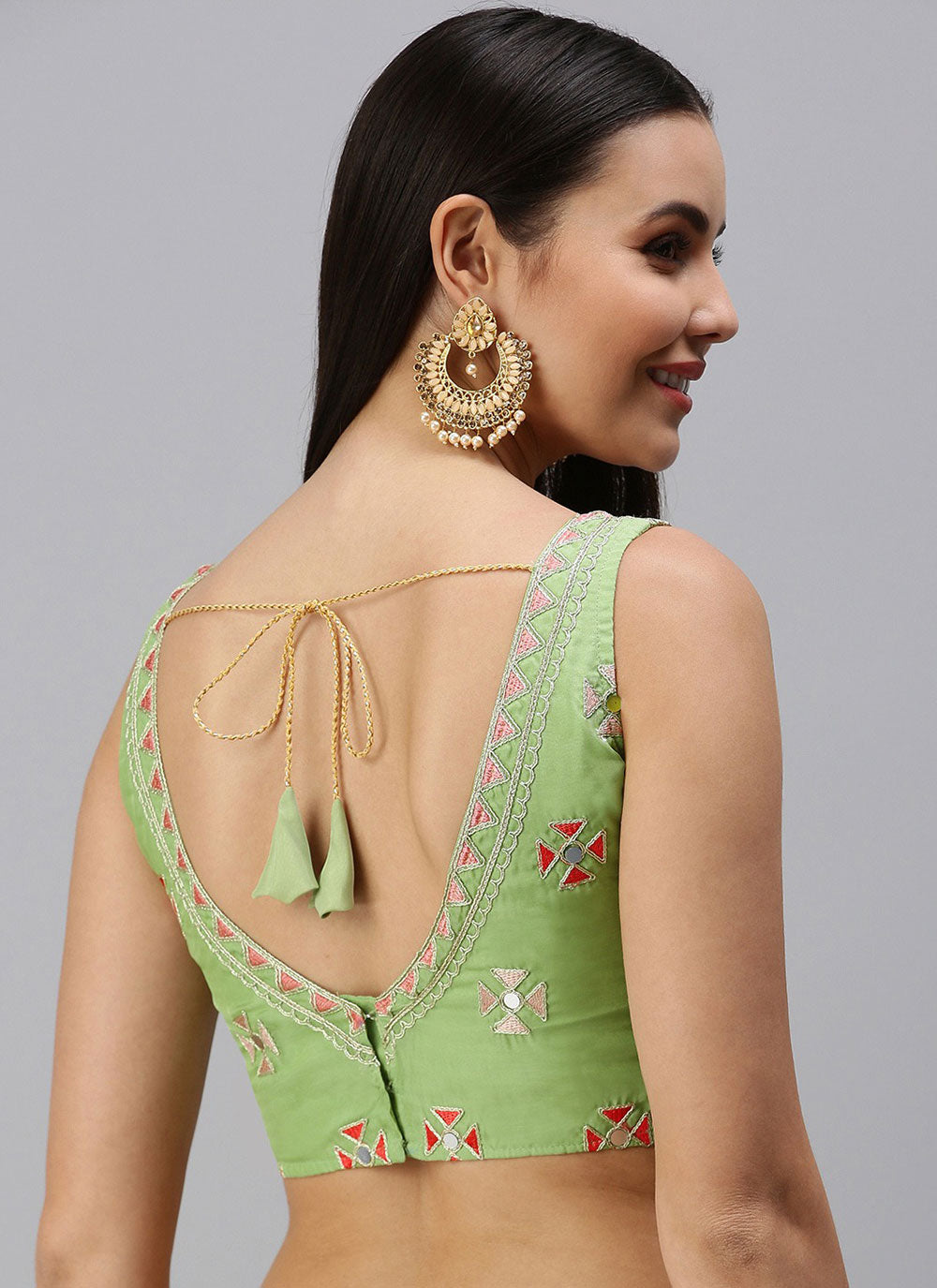 Green Organza Embroidered Blouse