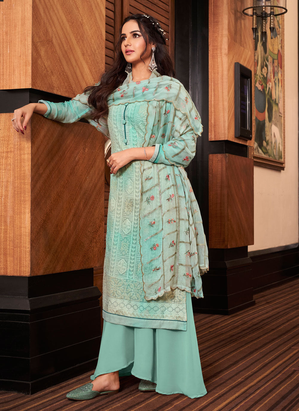 Embroidered Faux Georgette Designer Pakistani Suit