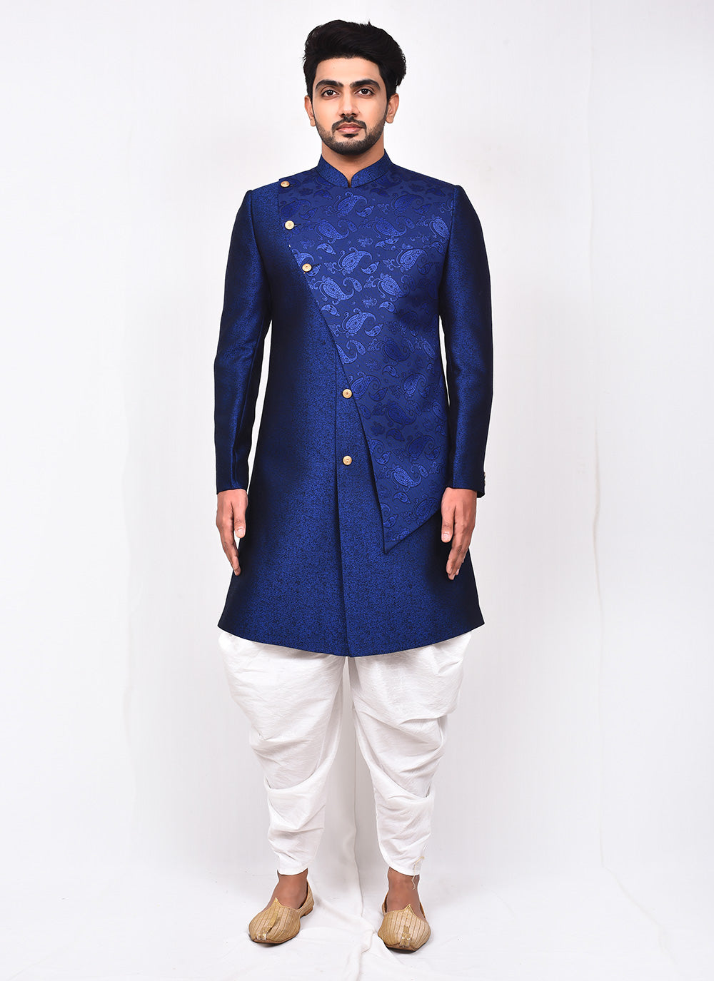 Blue Art Silk Fancy Indo Western Sherwani