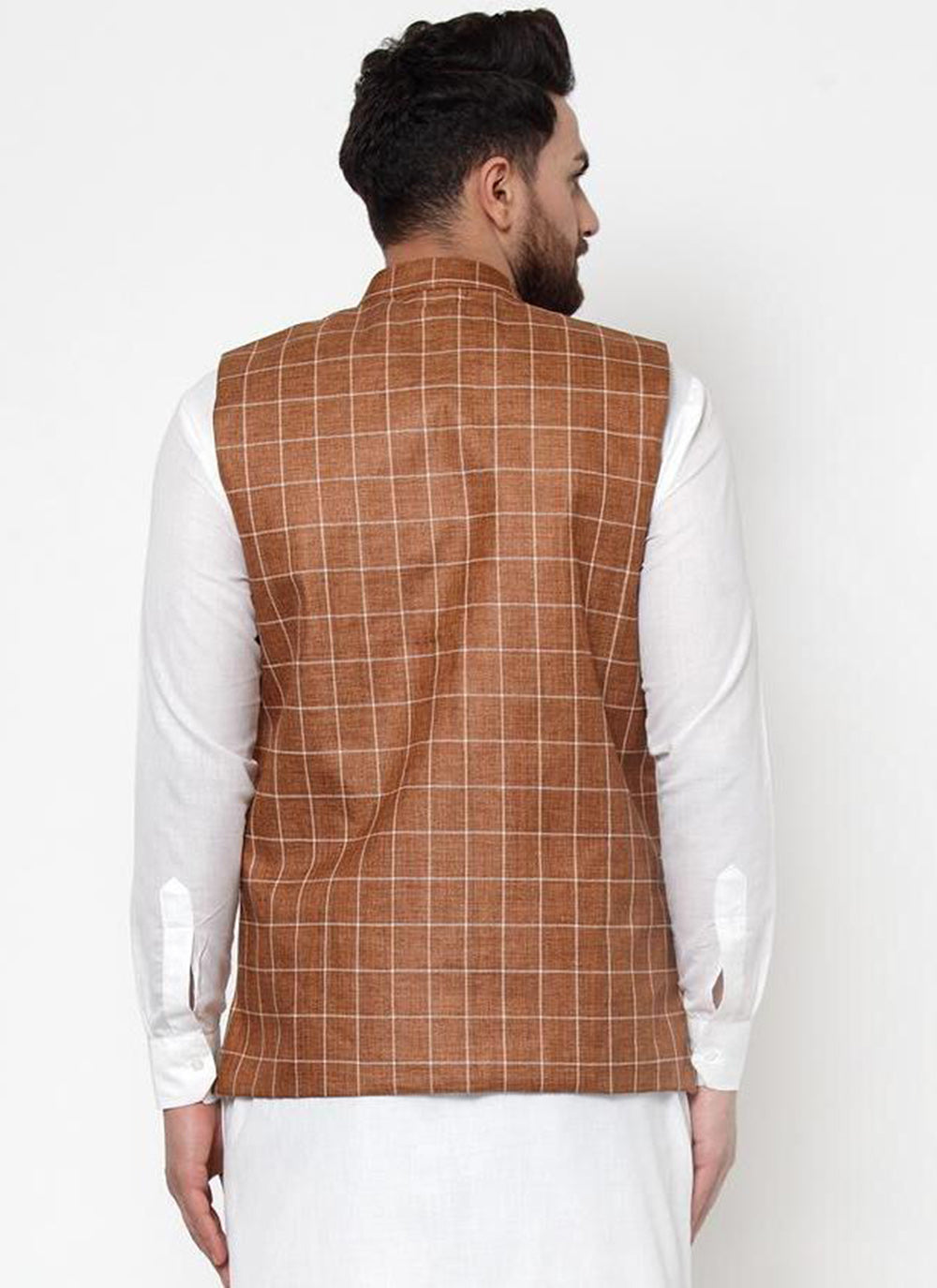 Brown Cotton Printed Nehru Jackets