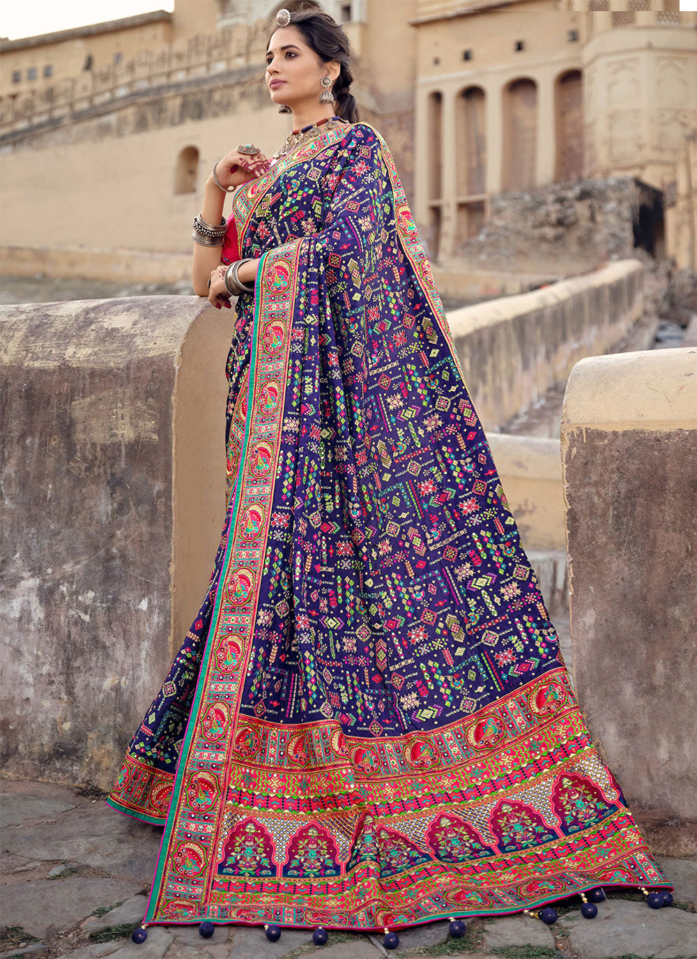 Blue Banarasi Silk Traditional Designer Saree