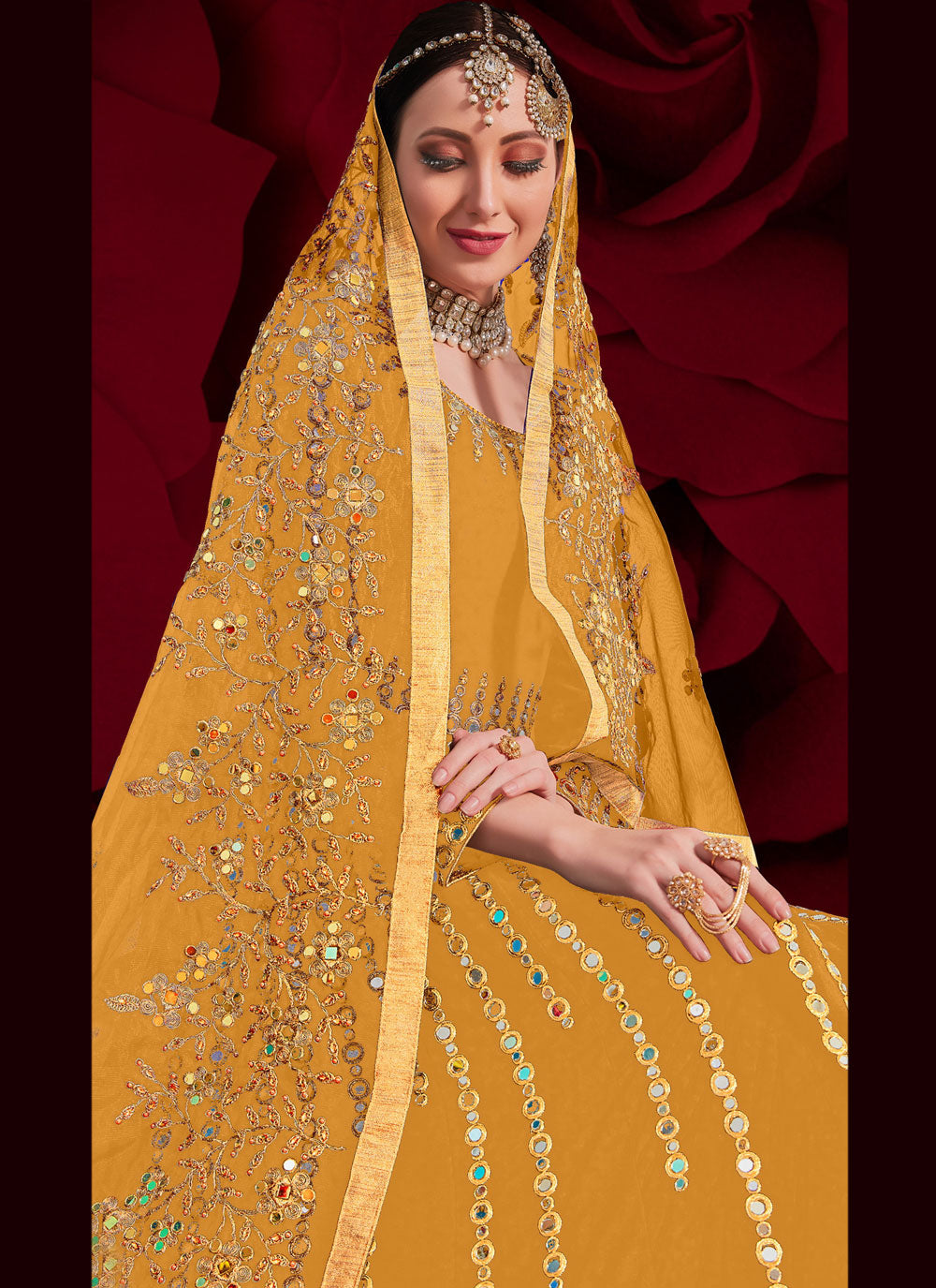 Yellow Resham Floor Length Anarkali Suit