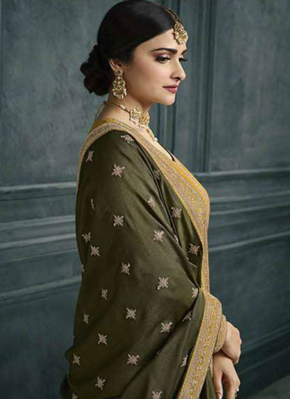 Embroidered Palazzo Salwar Suit In Green Color