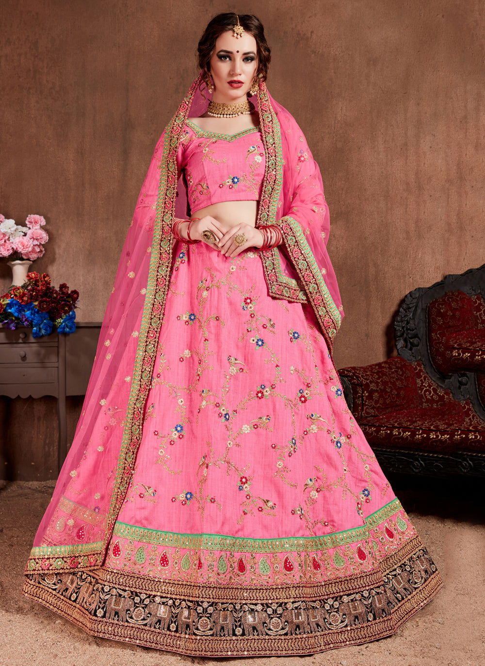 Silk Thread Pink Trendy Lehenga Choli