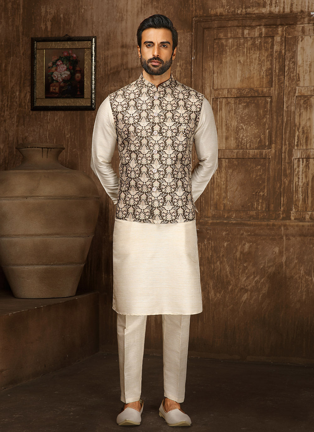 Festival Fancy Kurta Pajama With Jacket In Green Color
