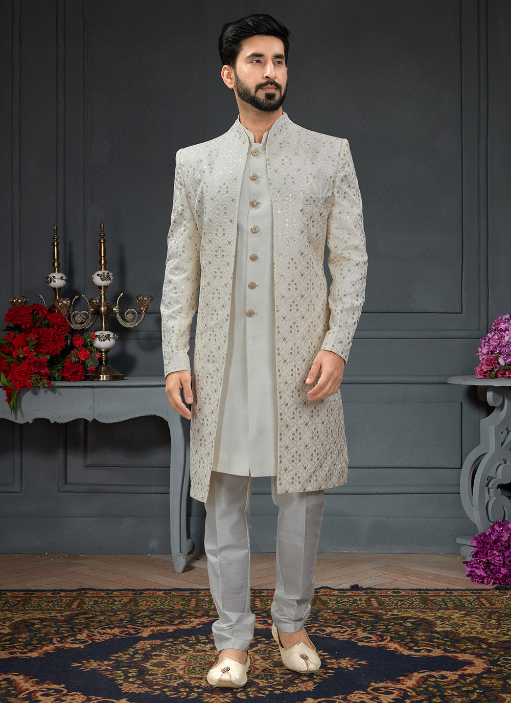 Silk Embroidered Indo Western For Engagement