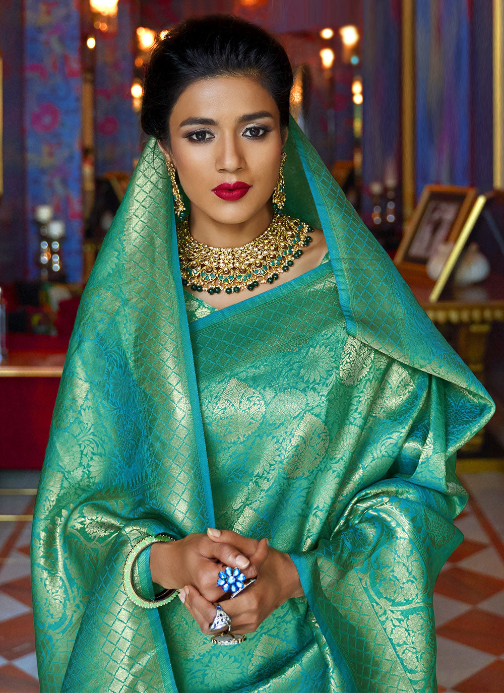 Designer Traditional Saree Fancy Silk in Sea Green