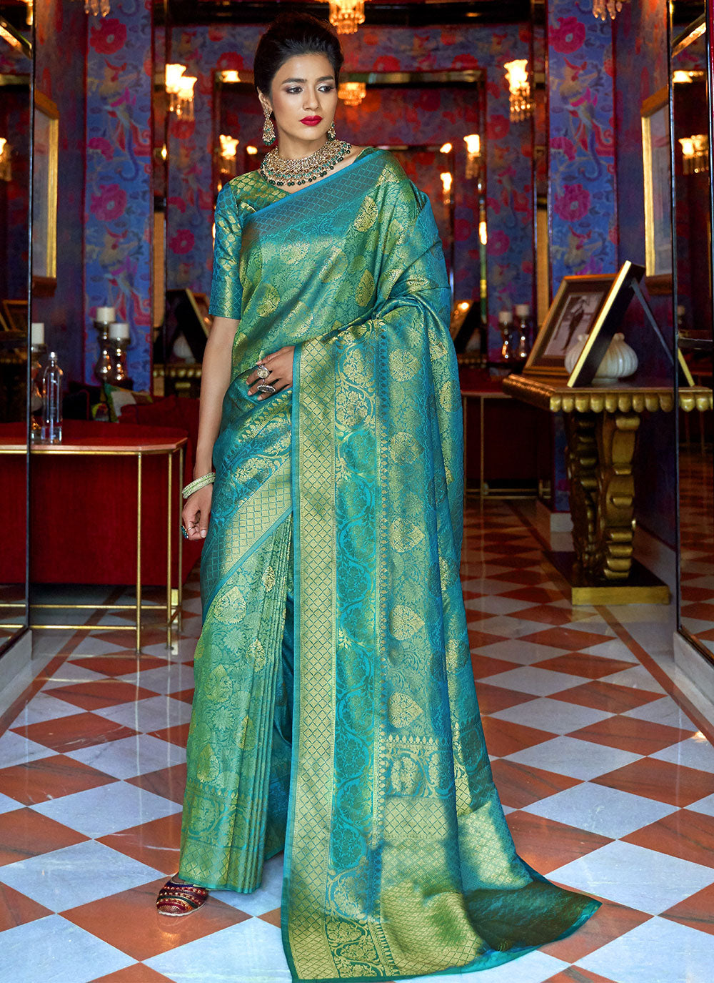 Designer Traditional Saree Fancy Silk in Sea Green