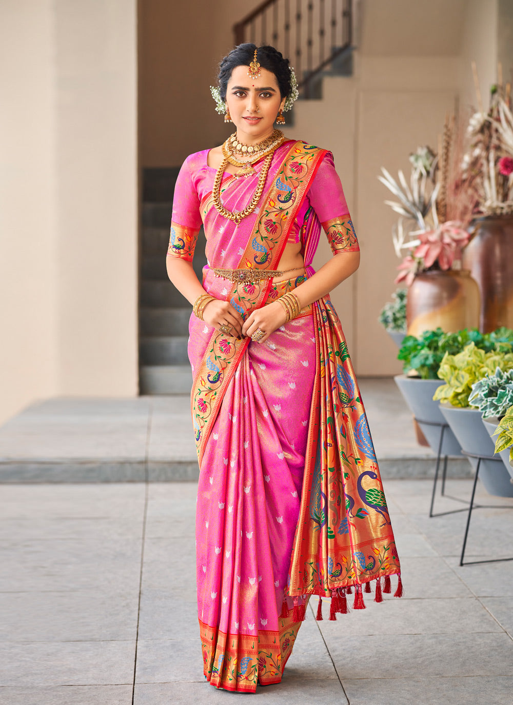 Traditional Saree Weaving Silk In Pink