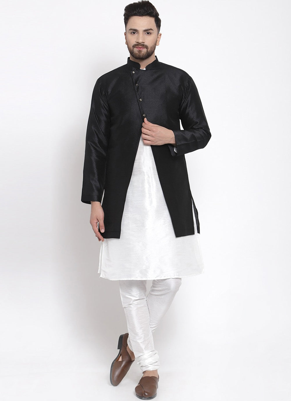 Fancy Black and White Kurta Payjama With Jacket