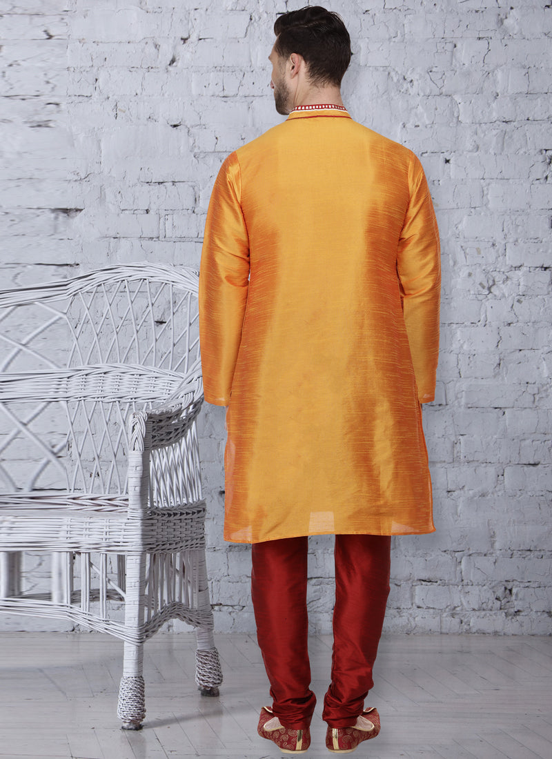 Orange Dupion Silk Ceremonial Kurta Pajama